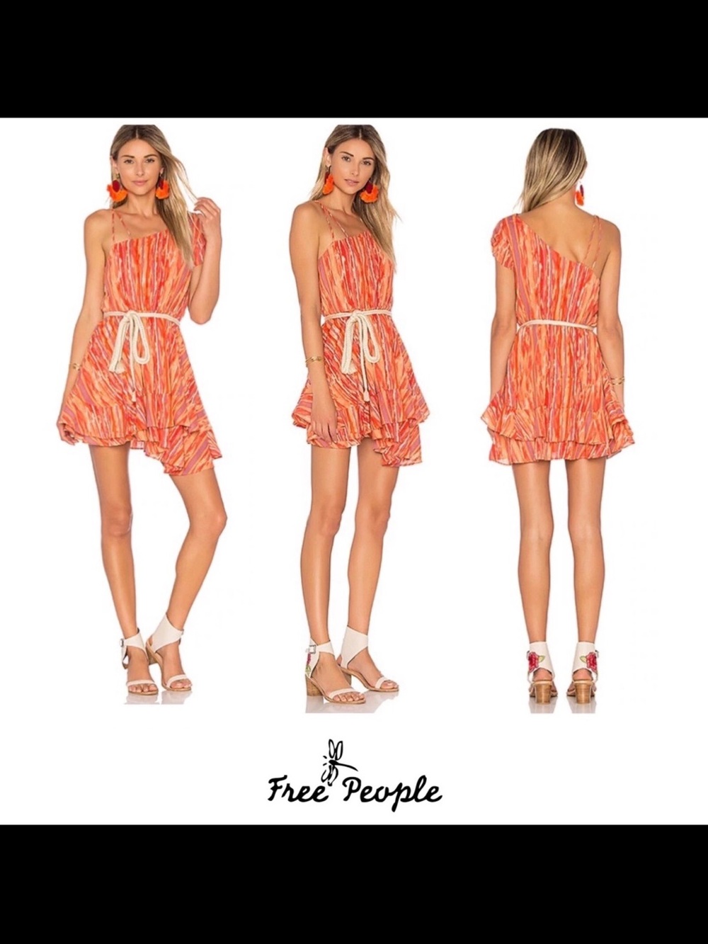 Free People NWT $99 Heart Shaped Face Mini Orange Striped Summer Dress XS - Picture 4 of 6